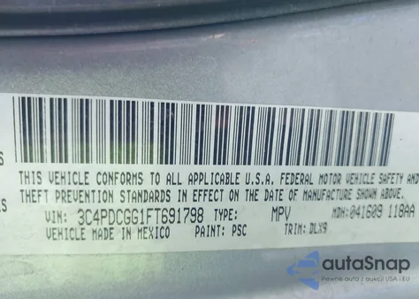 2015 Dodge Journey Crossroad из США, поврежденный, VIN 3C4PDCGG1FT691798